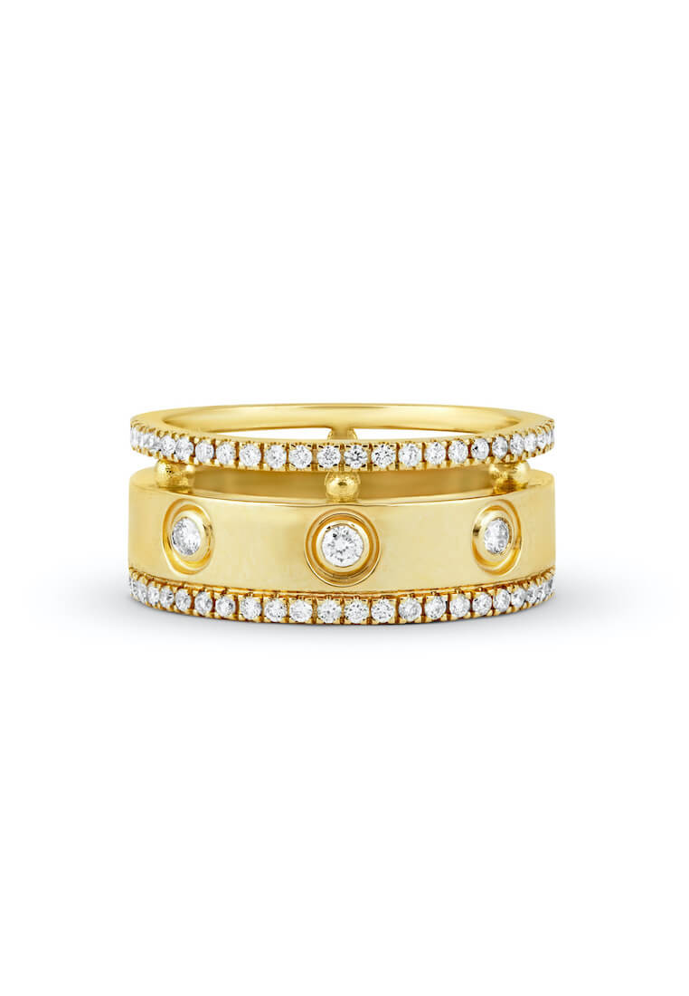 Aquae Jewels Ring Rich and Bold Diem, 18K Gold and Diamonds - Yellow Gold - 13