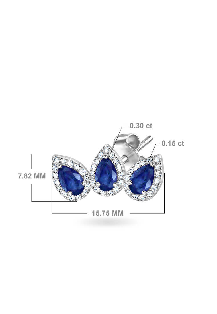 Aquae Jewels Earrings Stud Triplet Empress 18K Gold and Diamonds (Single) - White Gold, Ruby