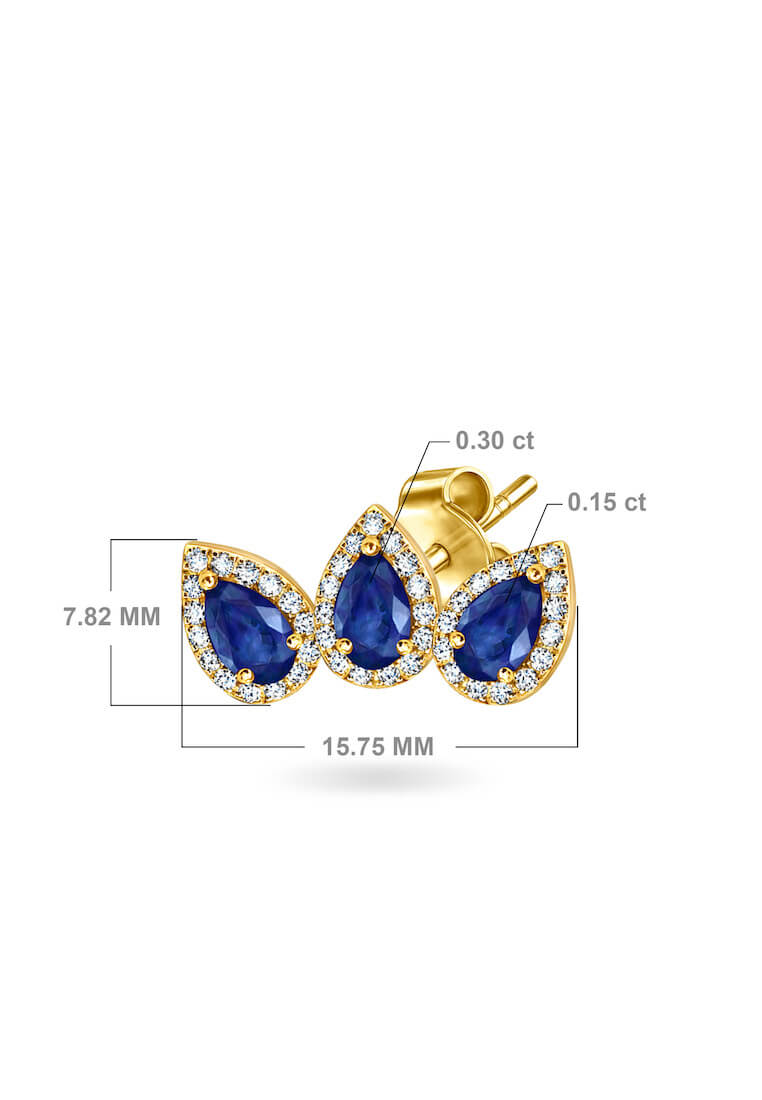 Aquae Jewels Earrings Stud Triplet Empress 18K Gold and Diamonds (Single) - Yellow Gold, Ruby