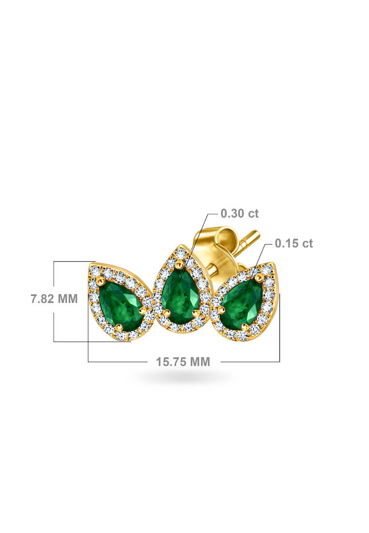 Aquae Jewels Earrings Stud Triplet Empress 18K Gold and Diamonds (Single) - White Gold, Sapphire