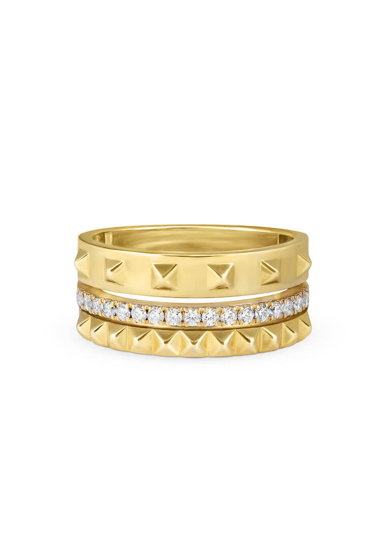 Aquae Jewels Ring Rich & Bold Triplet Diamond Band 18K Gold - Yellow Gold - 13