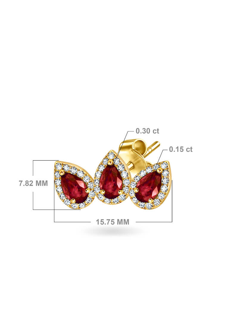 Aquae Jewels Earrings Stud Triplet Empress 18K Gold and Diamonds (Single) - Yellow Gold, Emerald