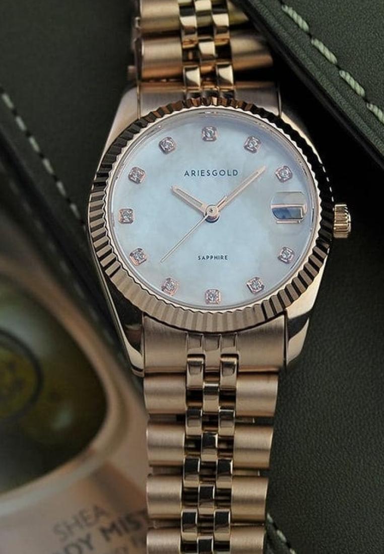 Aries Gold 白色錶盤金色不鏽鋼錶帶女錶 B 1069 RG-MP