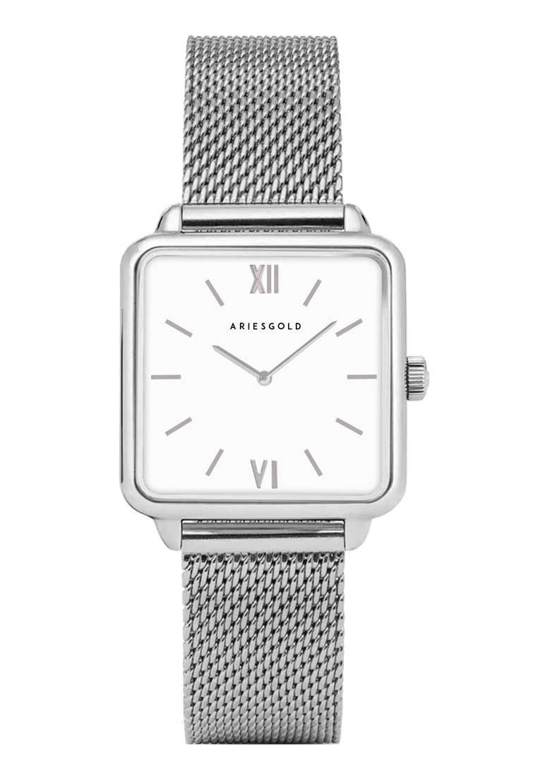 Aries Gold Minuit L 5038 S-W White and Silver Stainless Steel Mesh Watch