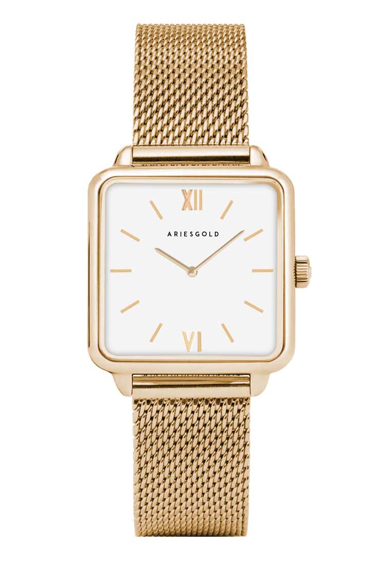 Aries Gold Minuit L 5038 G-W White and Gold Stainless Steel Mesh Watch