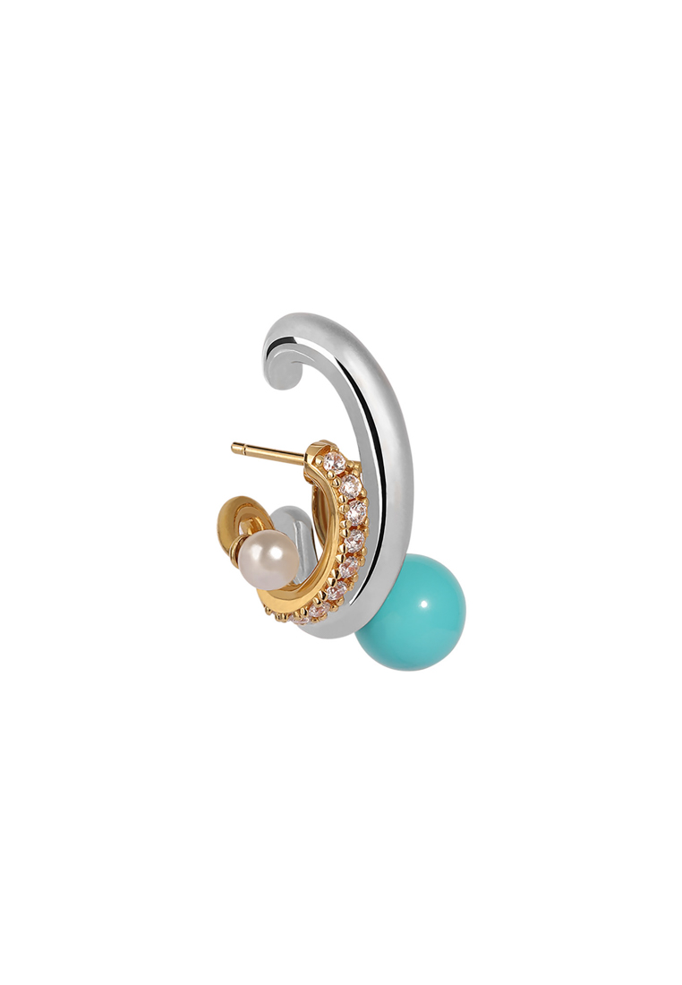 Arte Madrid TOGGLE Convertible Claw with Pearl & Natural Turquoise 耳環（單隻耳環 - 右側）