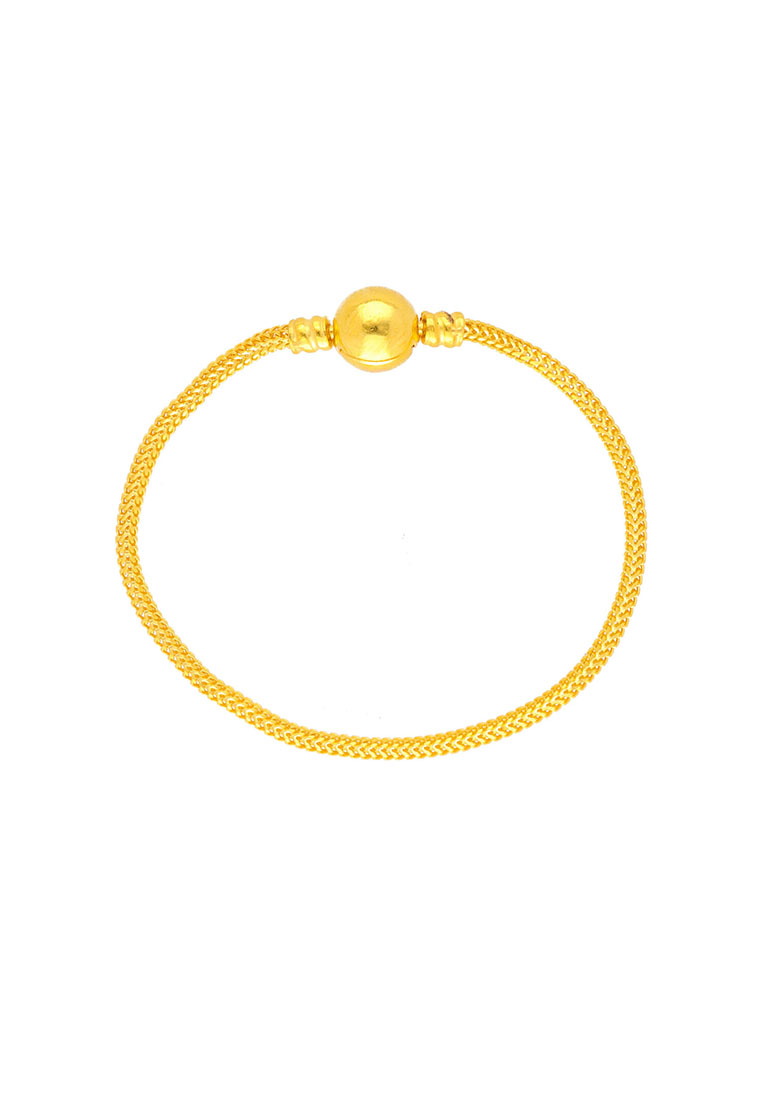 Arthesdam Jewellery 916 Gold Plain Ball Lock Charm Bracelet - 17cm