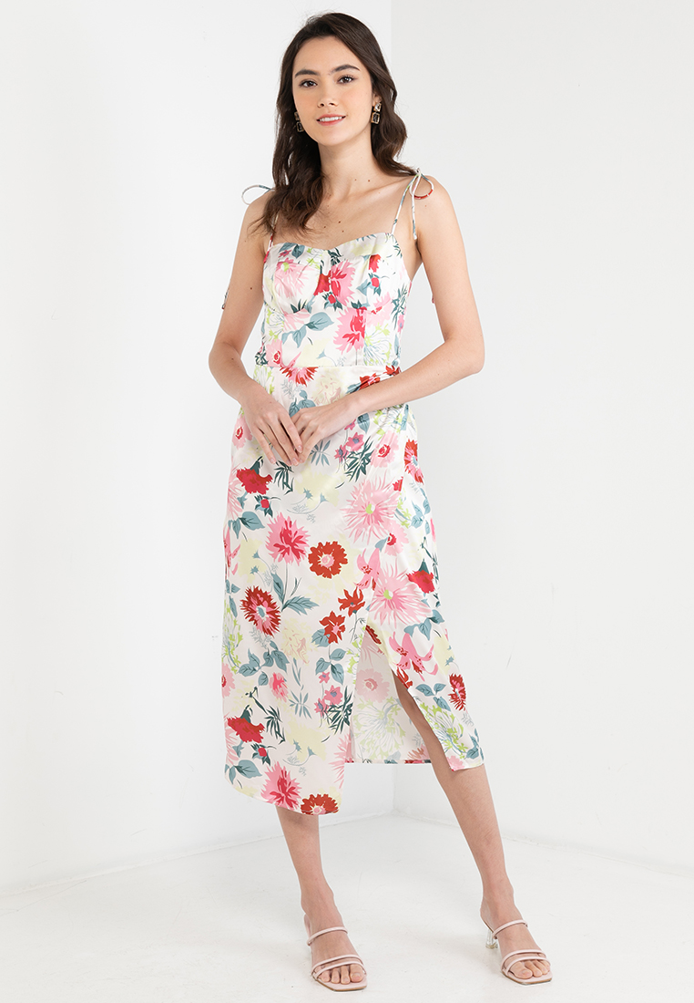 Artist Thigh Slit Floral Print Midi Dress