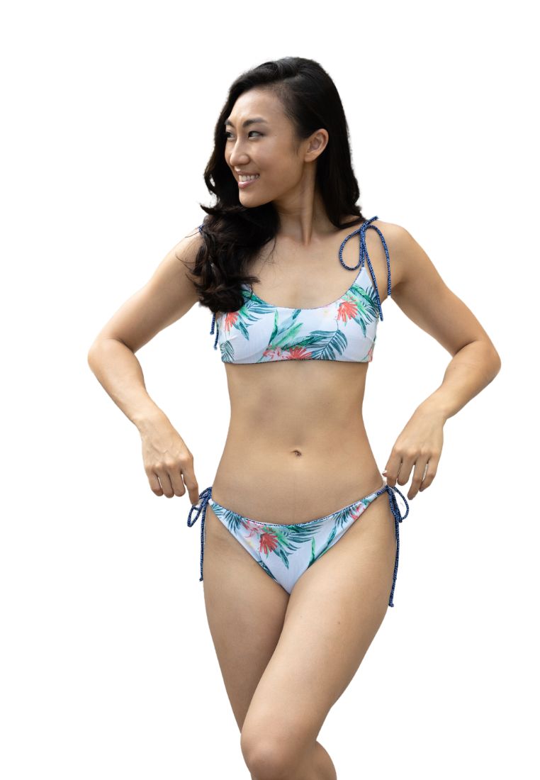 August Society Clear Water Tie Bikini Bottom - Reversible - Due South Blue / Hawaiian Tropic