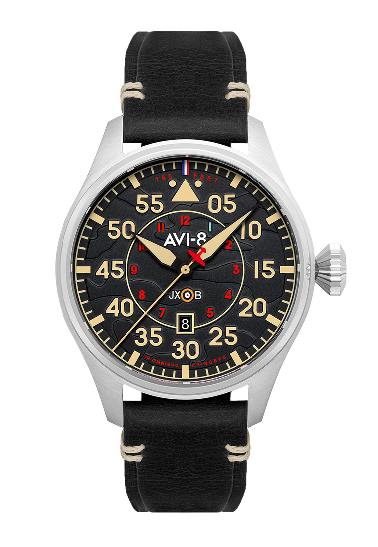 AVI-8 Men's 46mm Hawker Hurricane Clowes Automatic Watch With Black Leather Strap AV-4097