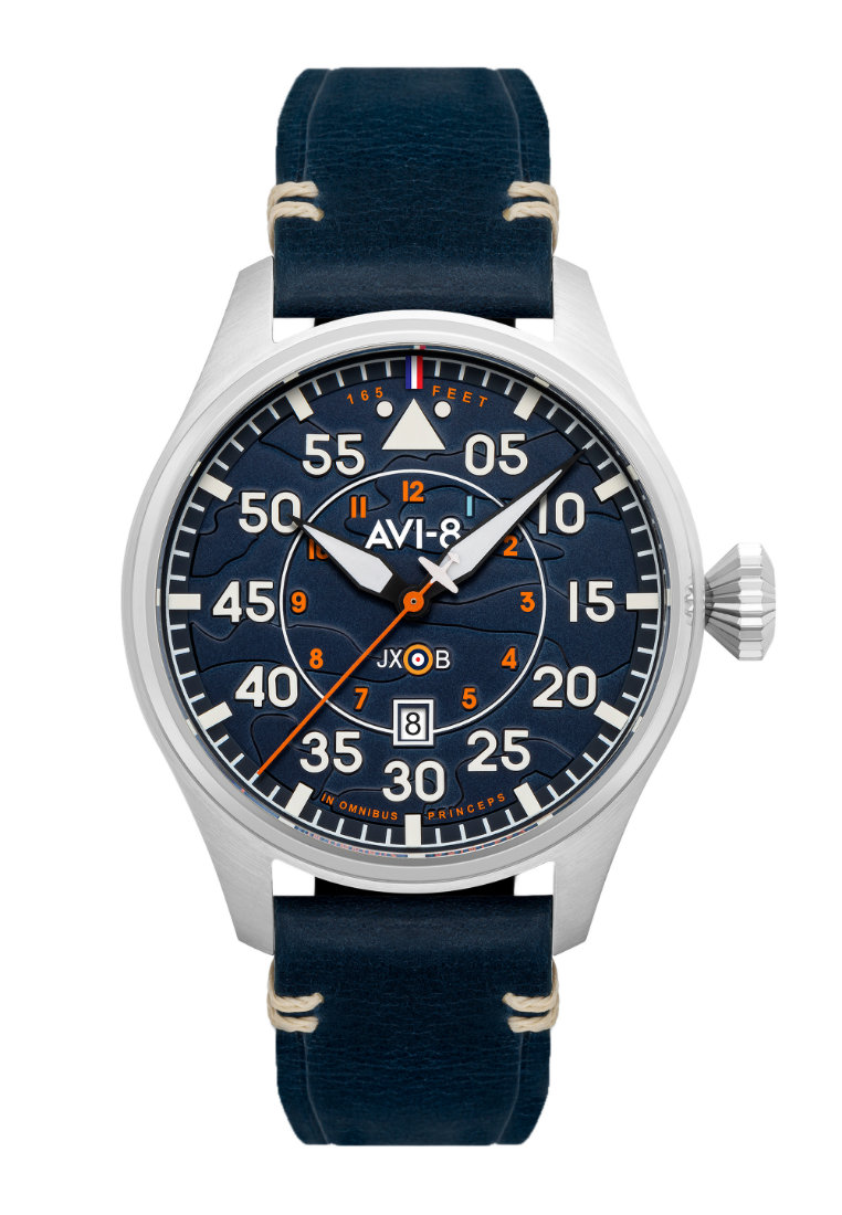 AVI-8 Men's 46mm Hawker Hurricane Clowes Automatic Watch With Blue Leather Strap AV-4097