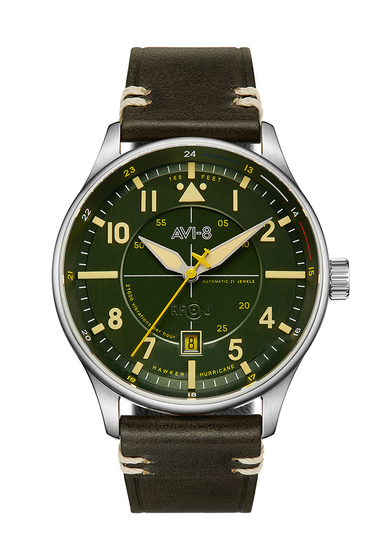 AVI-8 Men's 43mm Hawker Hurricane Kent Automatic Watch With Green Leather Strap AV-4094