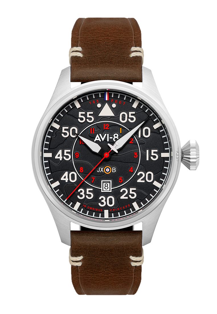 AVI-8 Men's 46mm Hawker Hurricane Clowes Automatic Watch With Brown Leather Strap AV-4097