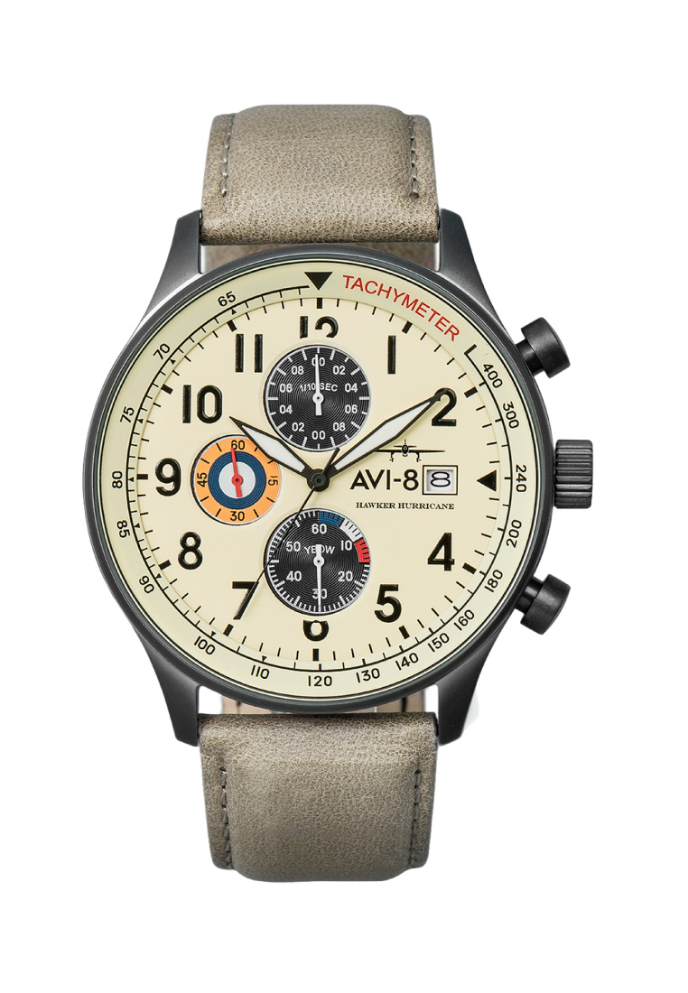 AVI-8 Men's 43.5mm Hawker Hurricane Classic Chronograph Watch With Beige Leather Strap AV-4011