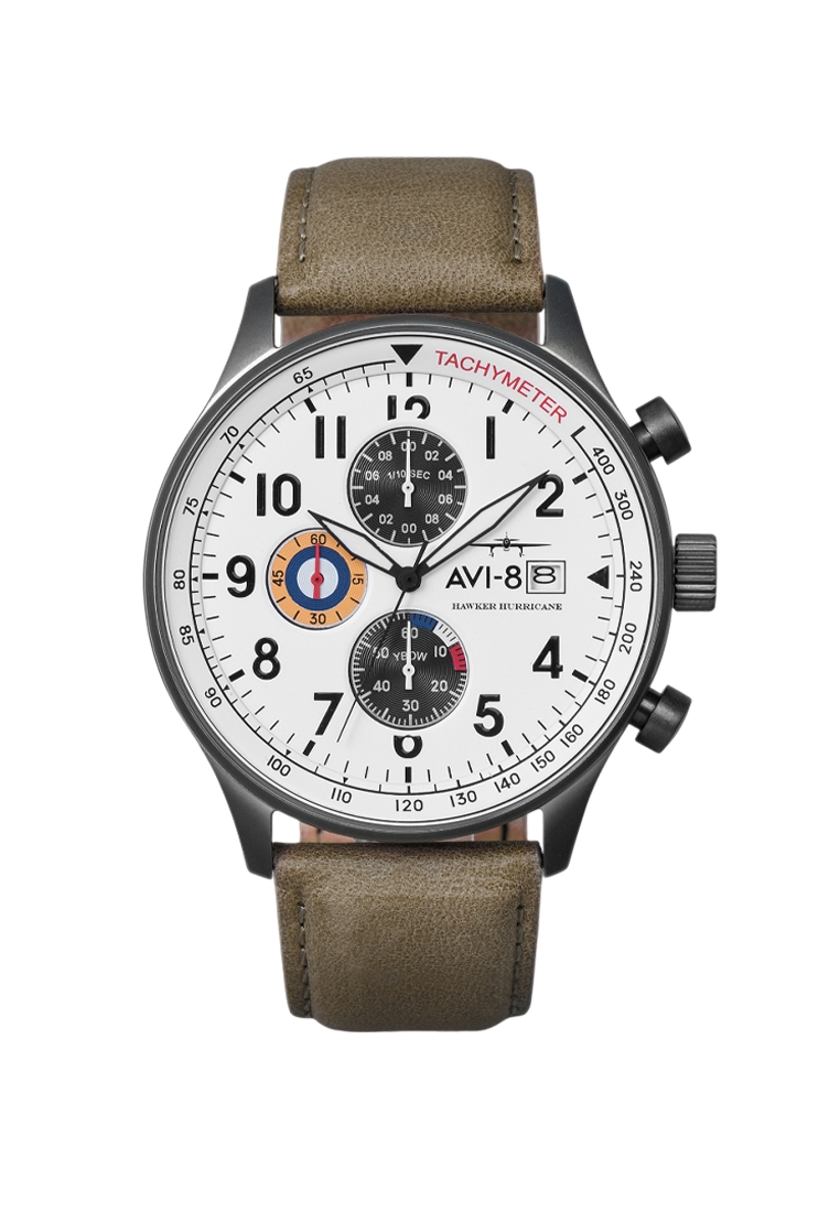 AVI-8 Men's 43.5mm Hawker Hurricane Classic Chronograph Watch With Grey Leather Strap AV-4011