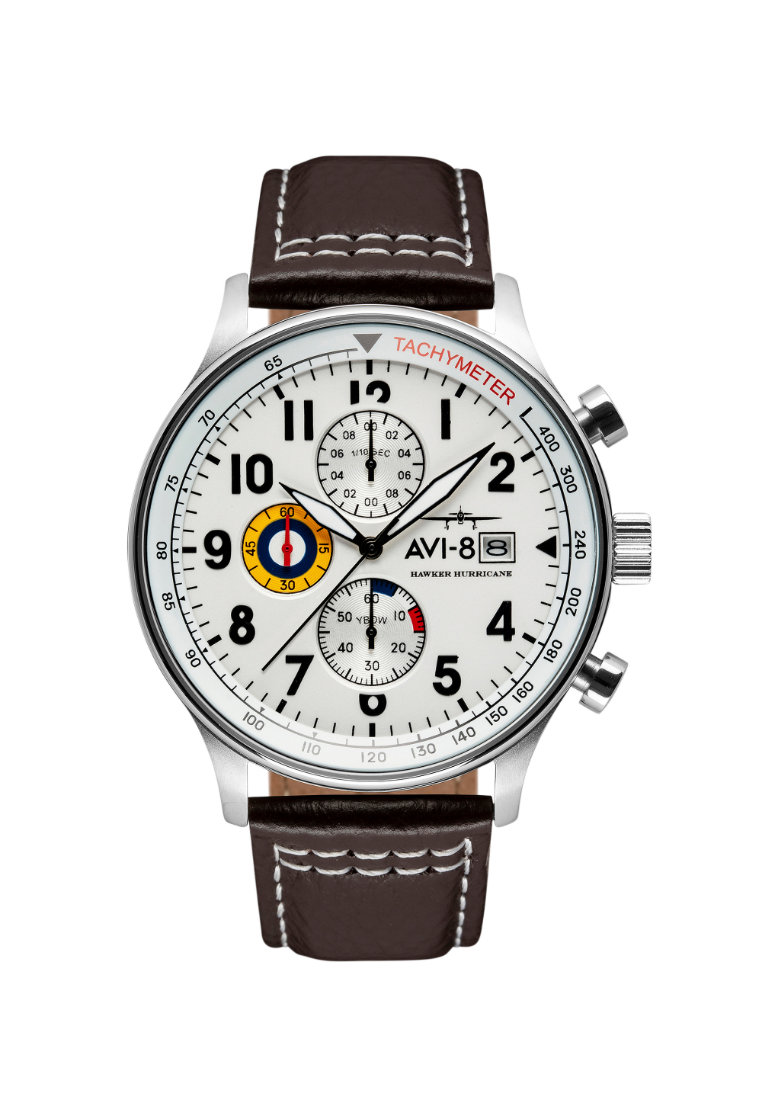AVI-8 Men's 43.5mm Hawker Hurricane Classic Chronograph Watch With Brown Leather Strap AV-4011