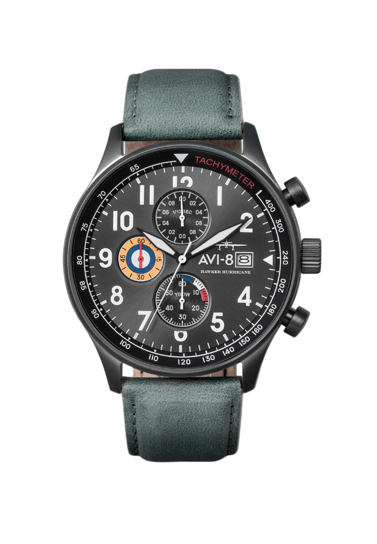 AVI-8 Men's 43.5mm Hawker Hurricane Classic Chronograph Watch With Green Leather Strap AV-4011