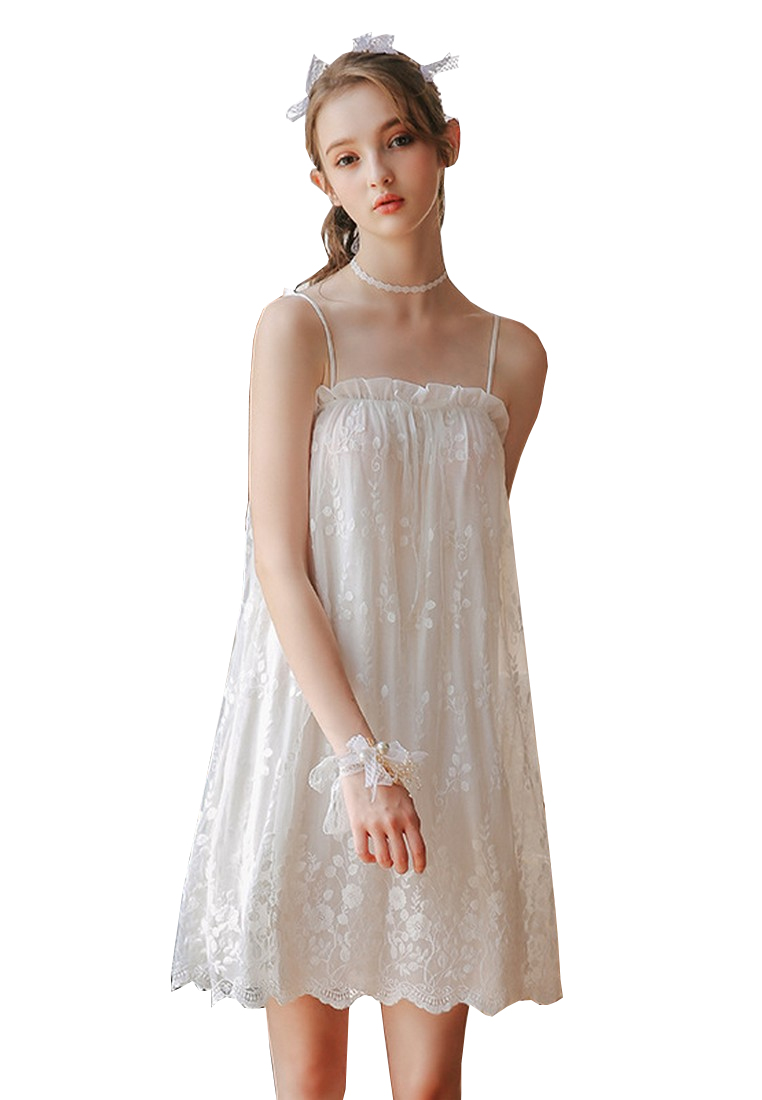 B-CODE BC9512性感蕾絲花朵公主睡衣裙白色