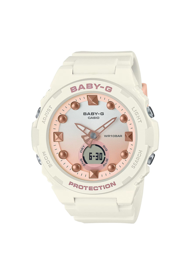 BABY-G Casio Baby-G BGA-320-7A1 Playful Beach Series Women's Sport Watch with White Resin Band and Rose Gold Dial
