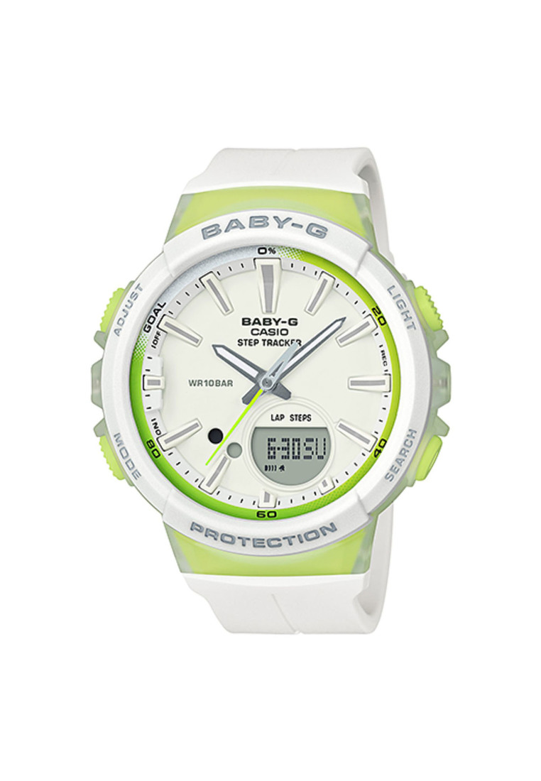 BABY-G Casio Baby-G Women's Analog-Digital Watch BGS-100-7A2 Step Tracker Series White Resin Band Sports Watch