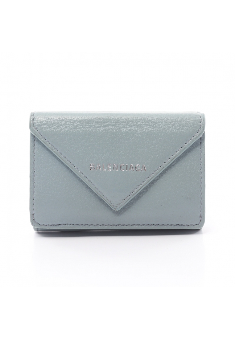 二奢 Pre-loved BALENCIAGA paper mini wallet compact wallet trifold wallet leather Blue gray