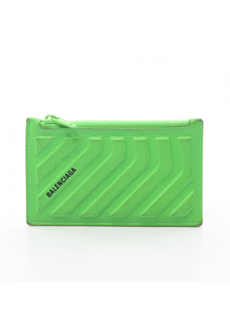 二奢 Pre-loved BALENCIAGA Car zip coin purse card case leather yellow-green