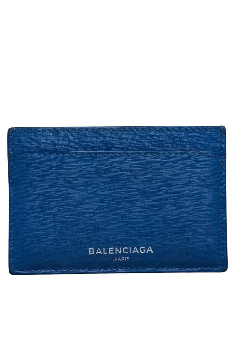 BALENCIAGA Balenciaga Women's Blue Leather Logo Card Case Wallet in Blue