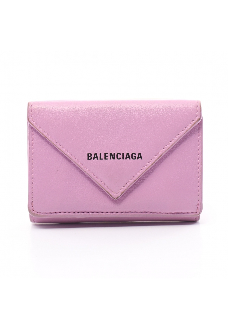 二奢 Pre-loved BALENCIAGA paper mini wallet compact wallet trifold wallet leather Light purple