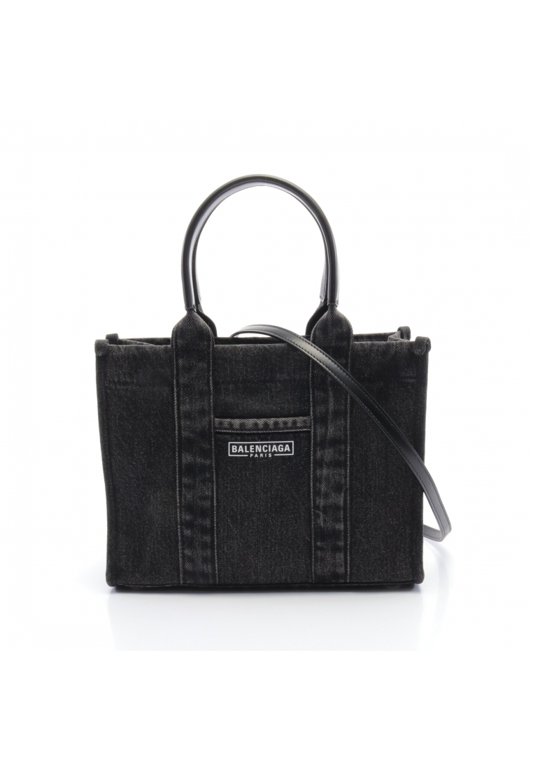 二奢 Pre-loved BALENCIAGA hardware Handbag tote bag denim leather black damage processing 2WAY