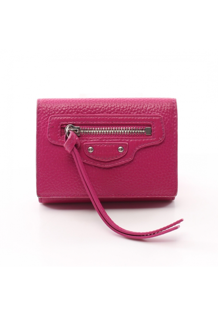 二奢 Pre-loved BALENCIAGA NEO CLASSIC mini wallet trifold wallet compact wallet leather Pink purple