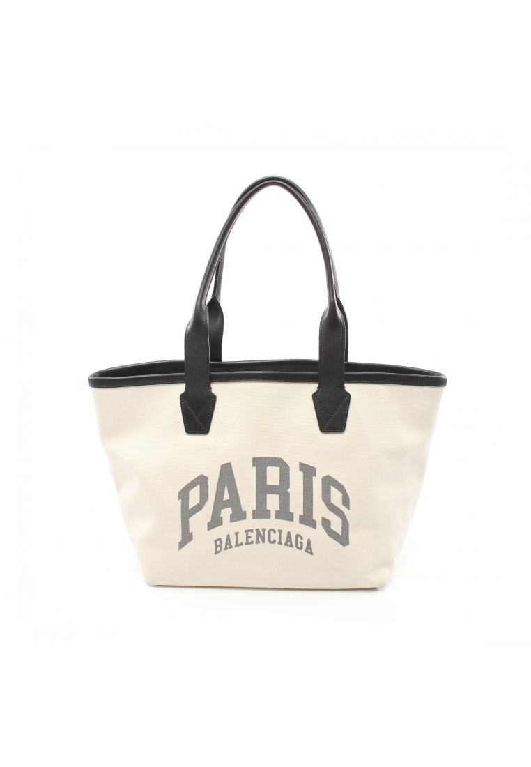 二奢 Pre-loved BALENCIAGA Cities Paris jumbo Handbag tote bag canvas leather off white black