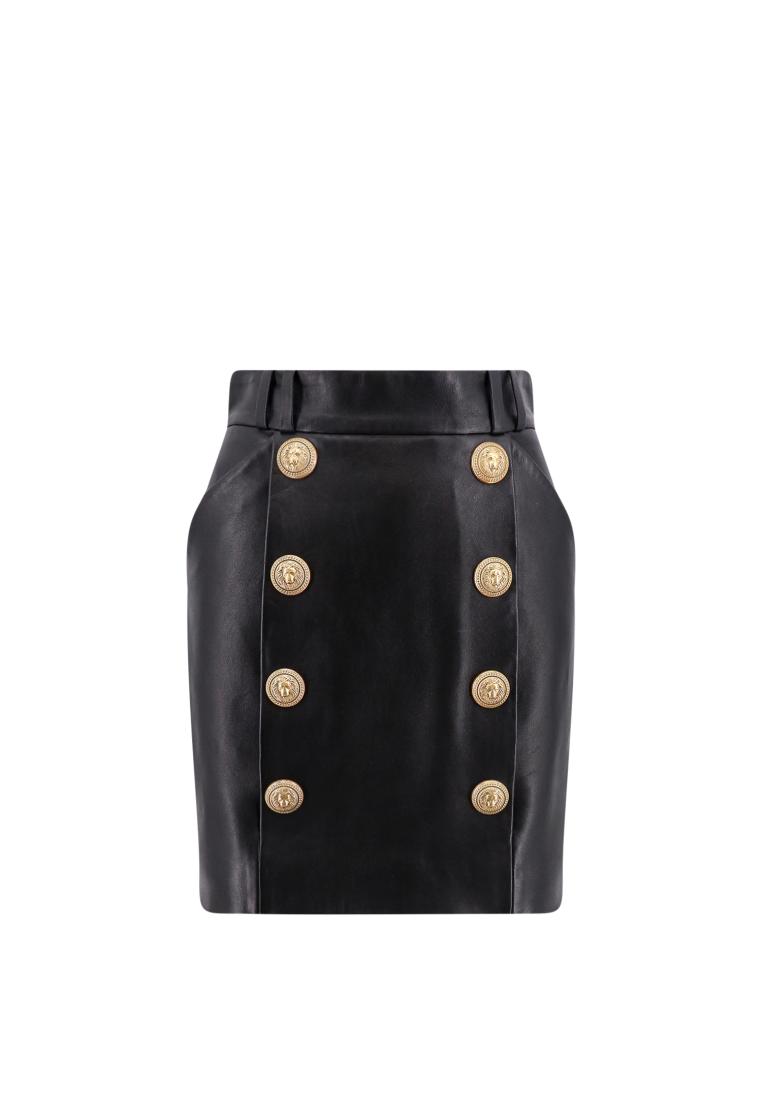 Balmain Leather skirt with iconic buttons - BALMAIN - Black