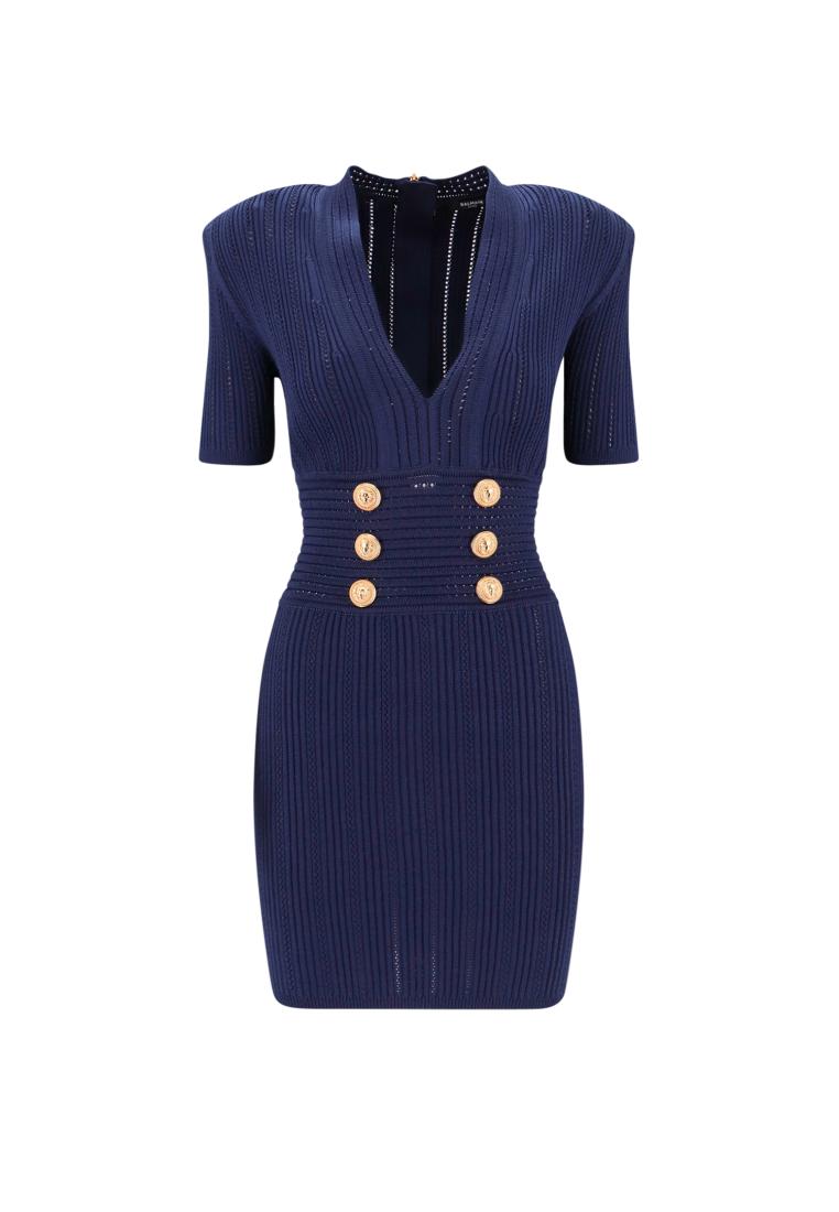 Balmain Knit dress with iconic metal buttons - BALMAIN - Blue