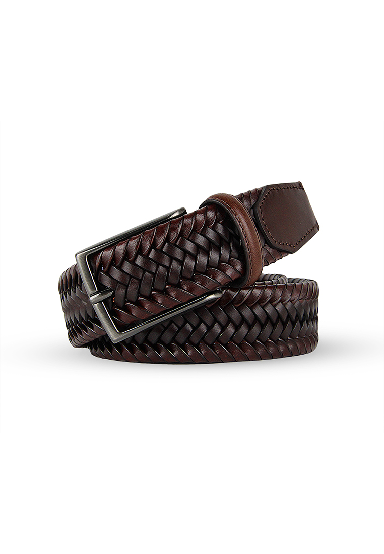 Barnns Limited Hand Woven Cowhide Leather Belt in Cafe