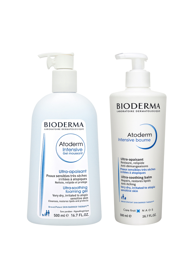 BIODERMA 2件套裝 Atoderm 強效滋養潔膚凝膠 (乾至特敏膚質) 500ml + 強效滋潤修護霜 500ml
