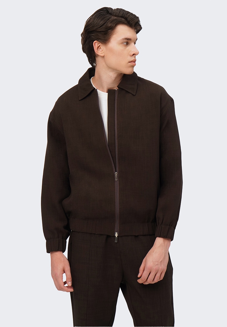 Bocu Men's Textured Elastic Zip Up Jacket