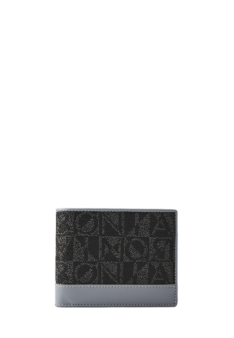 BONIA Greyish Blue Nathan Monogram Flap Cards Wallet with Coin Compartment