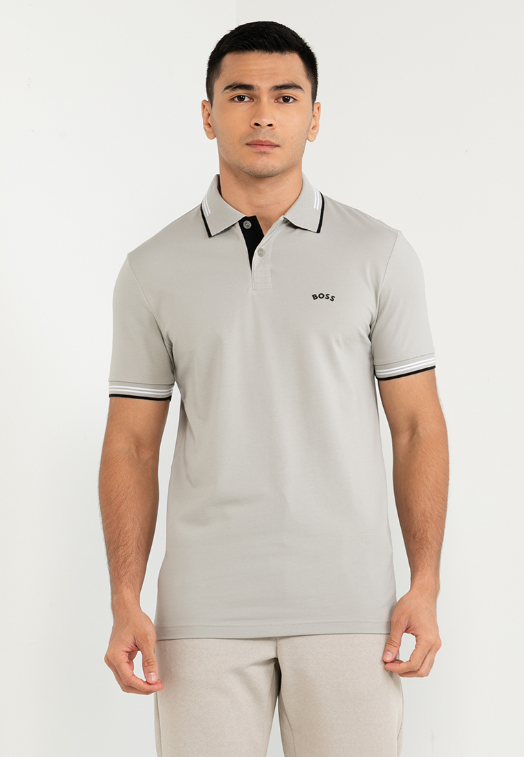 Pique Curved Logo Slim Fit Polo Shirt - BOSS Green