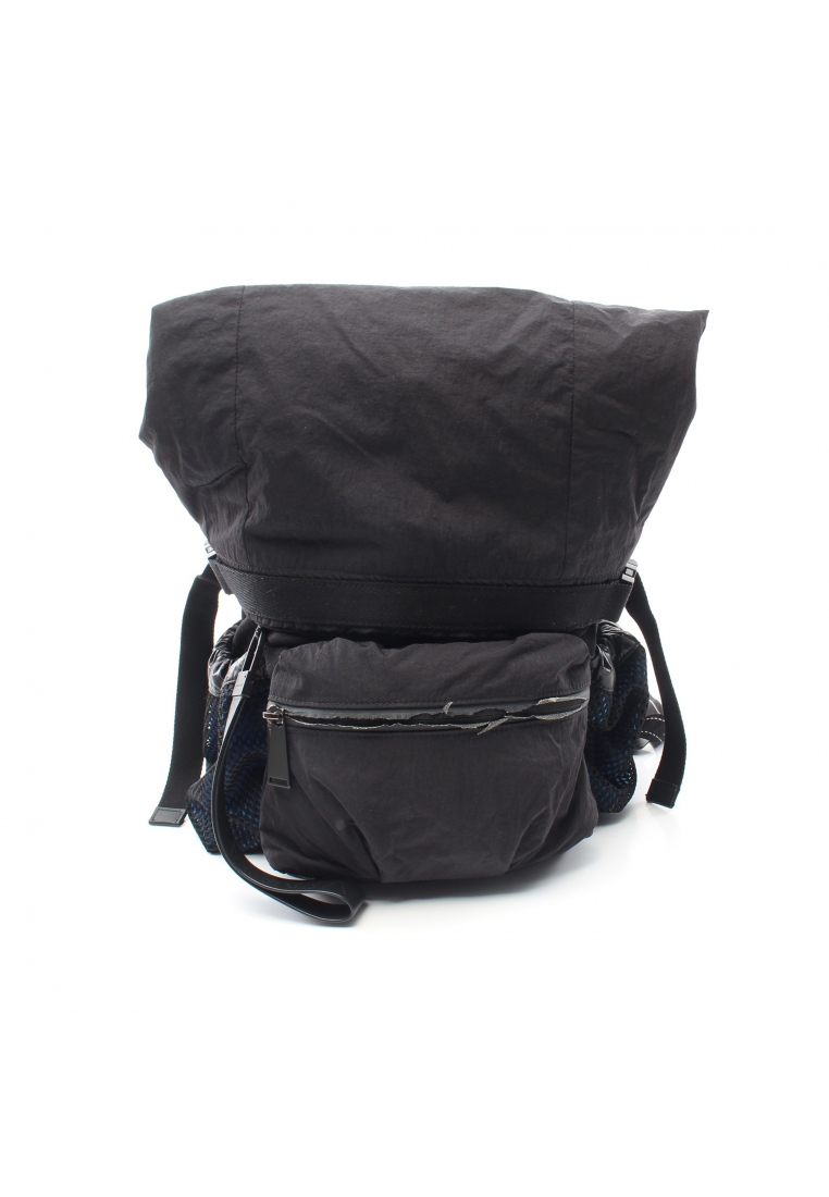 二奢 Pre-loved BOTTEGA VENETA Backpack rucksack Nylon leather black blue mesh