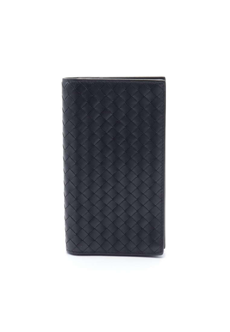 二奢 Pre-loved BOTTEGA VENETA Intrecciato Bi-fold Long Wallet leather black