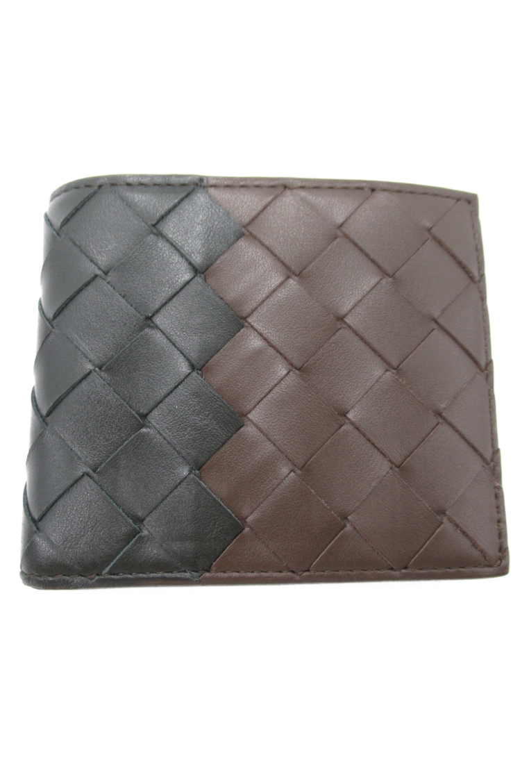 二奢 Pre-loved BOTTEGA VENETA Intrecciato Bi-fold wallet wallet Calfskin (cowhide) black Dark brown