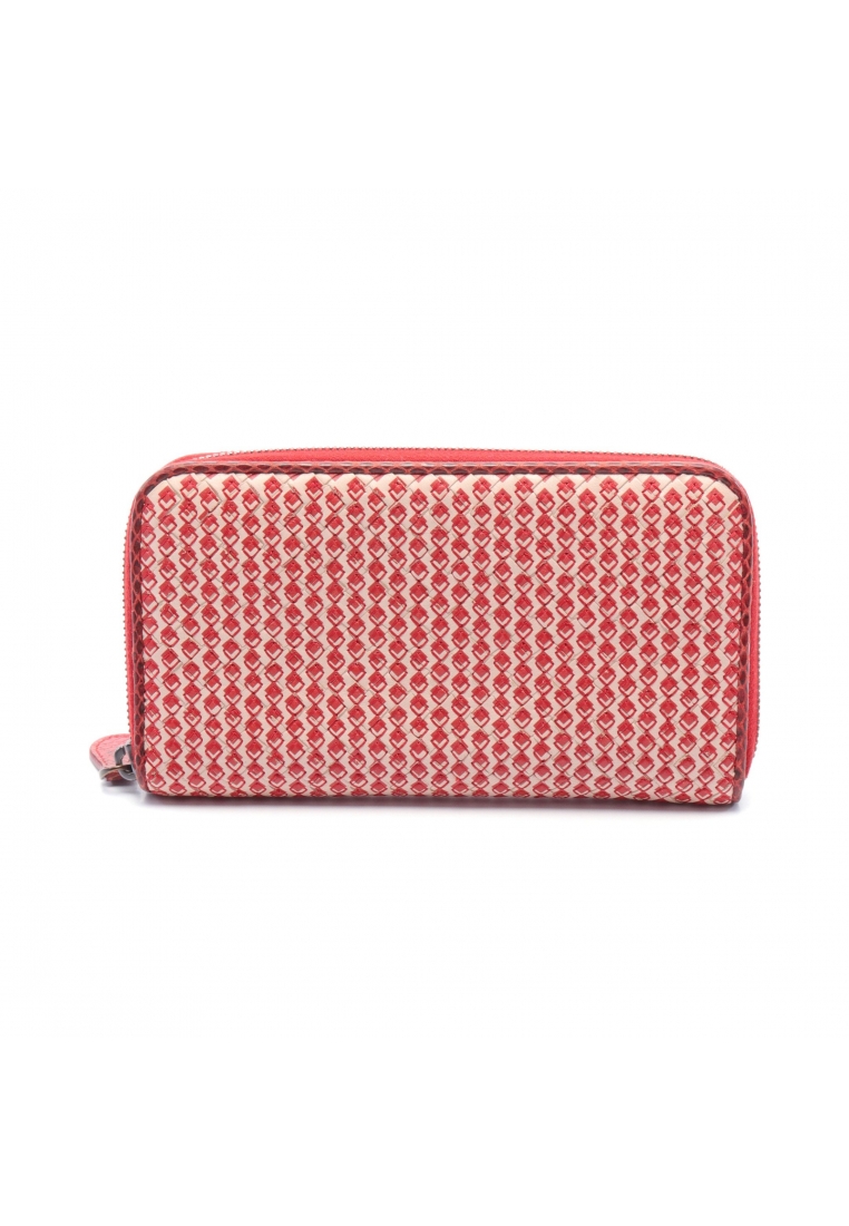 二奢 Pre-loved BOTTEGA VENETA Intrecciato round zipper long wallet all-over pattern leather Python Snake Skin pink beige Red