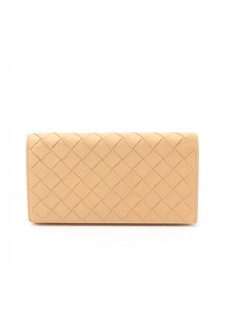 二奢 Pre-loved BOTTEGA VENETA Intrecciato continental wallet Bi-fold Long Wallet leather beige