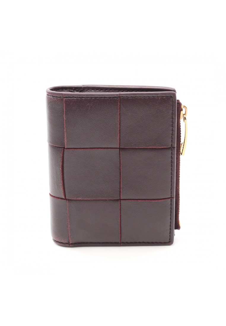 二奢 Pre-loved BOTTEGA VENETA maxi intrecciato bi-fold zipper wallet Bi-fold wallet leather Bordeaux
