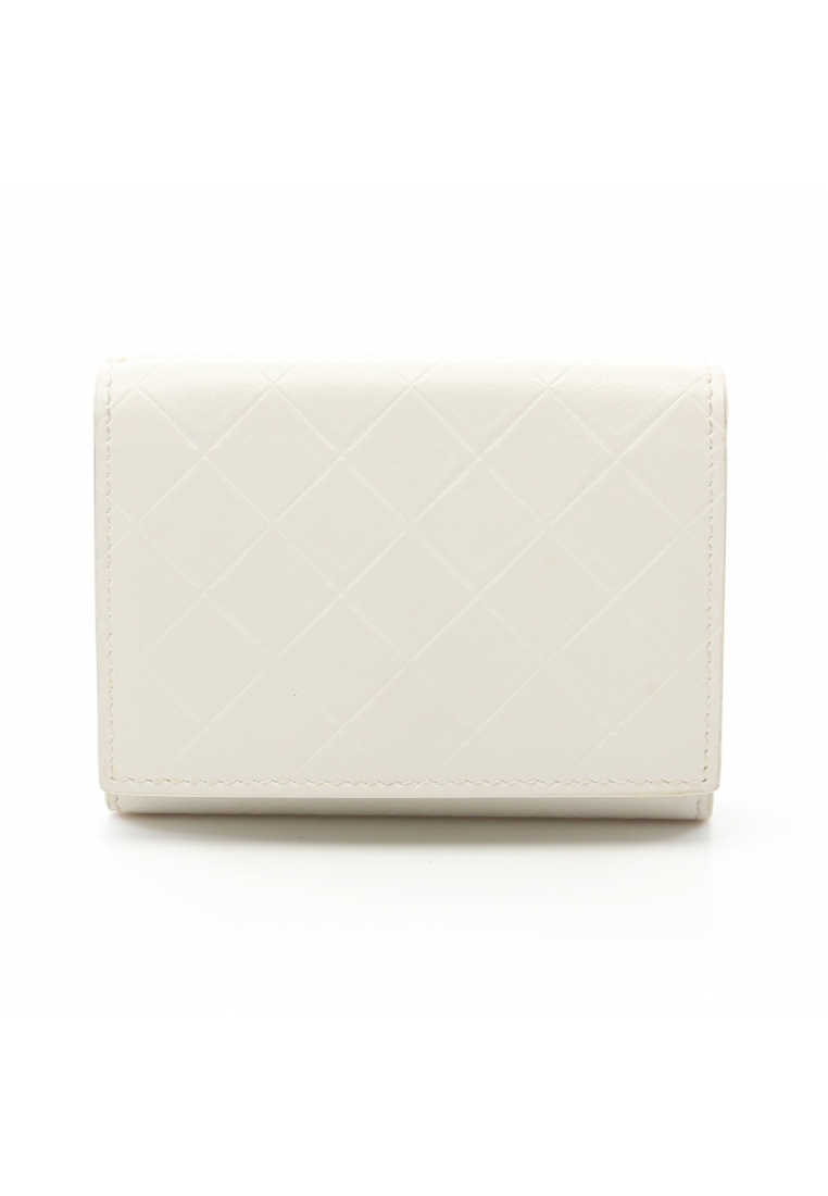 二奢 Pre-loved BOTTEGA VENETA Intrecciato trifold wallet leather white embossing