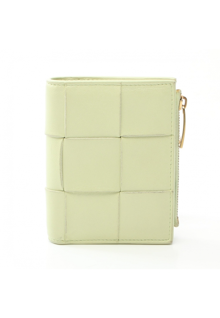 二奢 Pre-loved BOTTEGA VENETA maxi intrecciato Bi-fold wallet leather yellow-green