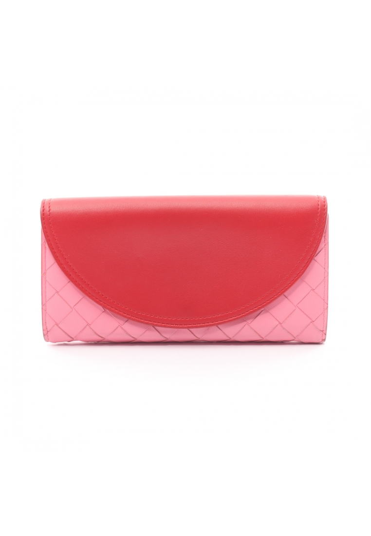 二奢 Pre-loved BOTTEGA VENETA nappa continental wallet Bi-fold Long Wallet leather pink Red