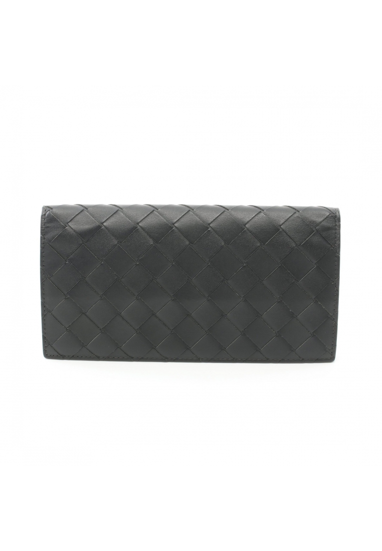 二奢 Pre-loved BOTTEGA VENETA Intrecciato Bi-fold Long Wallet leather Dark green