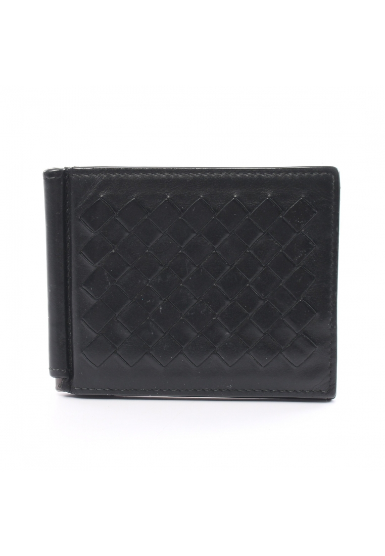 二奢 Pre-loved BOTTEGA VENETA Intrecciato Bi-fold wallet wallet leather black with money clip