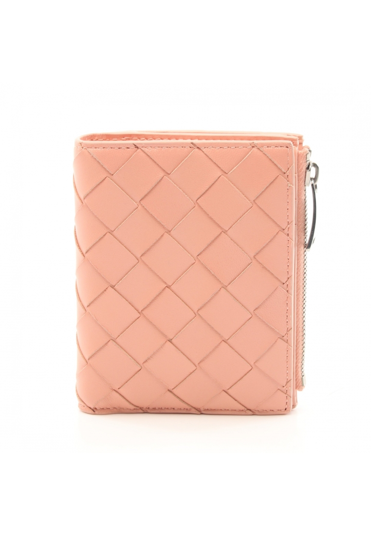 二奢 Pre-loved BOTTEGA VENETA Intrecciato Bi-fold wallet leather Coral pink